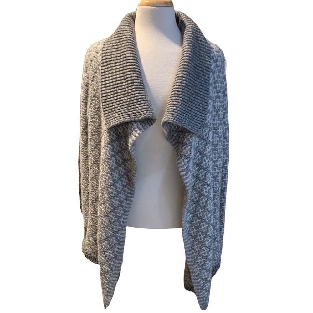 LOFT Oversized Gray Long Sleeve Cardigan Sweater Open Front & Lg collar Medium